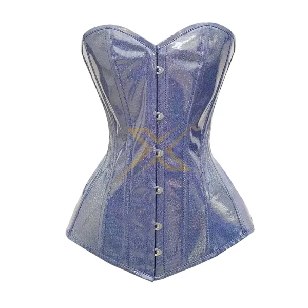 Heavy Duty Light Blue Shiny PVC Overbust corset 3