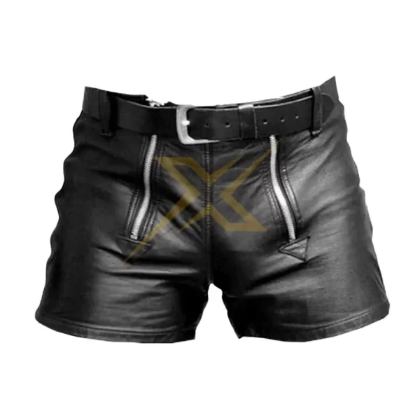 Mens Genuine Double Zipper leather Short 2