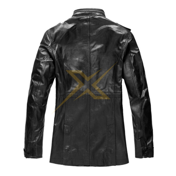 Mens Genuine Lambskin Black Double Closure Leather Coat 1