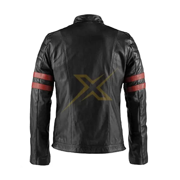 Mens Genuine Leather Biker jacket Red Stripped Leather Jacket 1