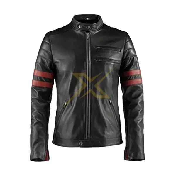 Mens Genuine Leather Biker jacket Red Stripped Leather Jacket 2