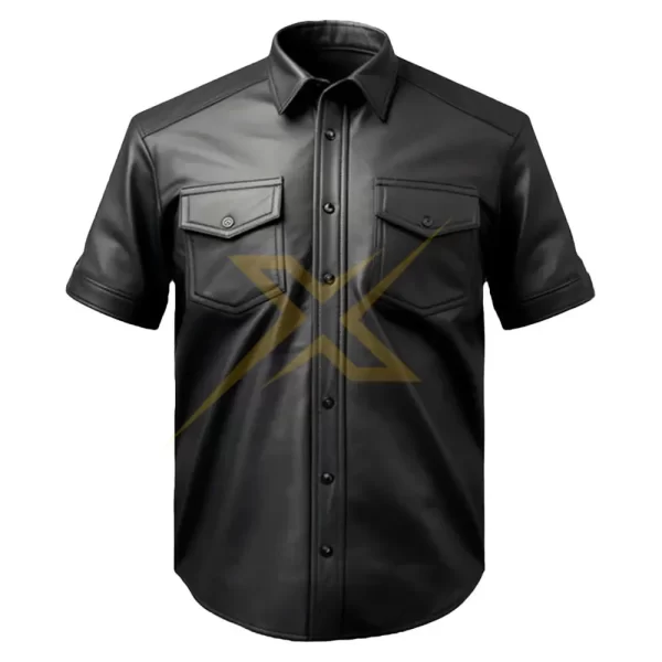 Mens Genuine Leather Short Sleeves Shirt 1