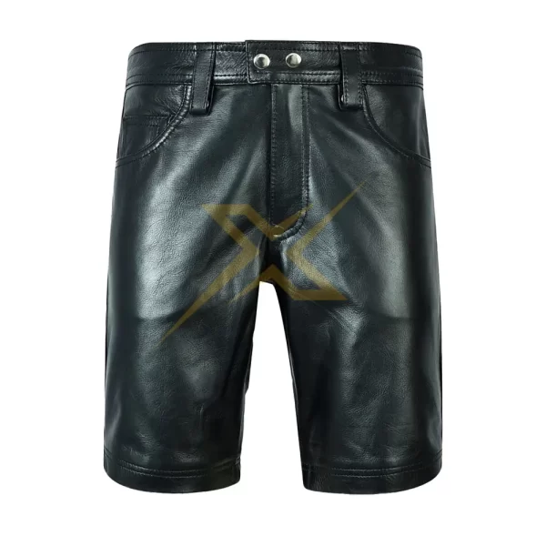 Mens Genuine Leather Zip Front Shorts 2