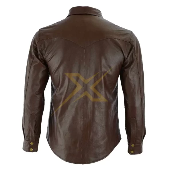 Mens Genuine Sheepskin Dark Brown Long Sleeves Shirt 3