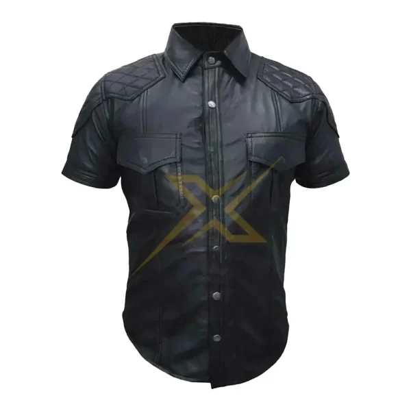 Mens Genuine Soft Leather Short Sleeves Shirt 1