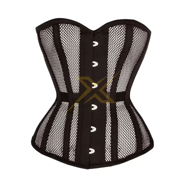 Womens Genuine Black Mesh Heavy Duty Over Bust Corset 2