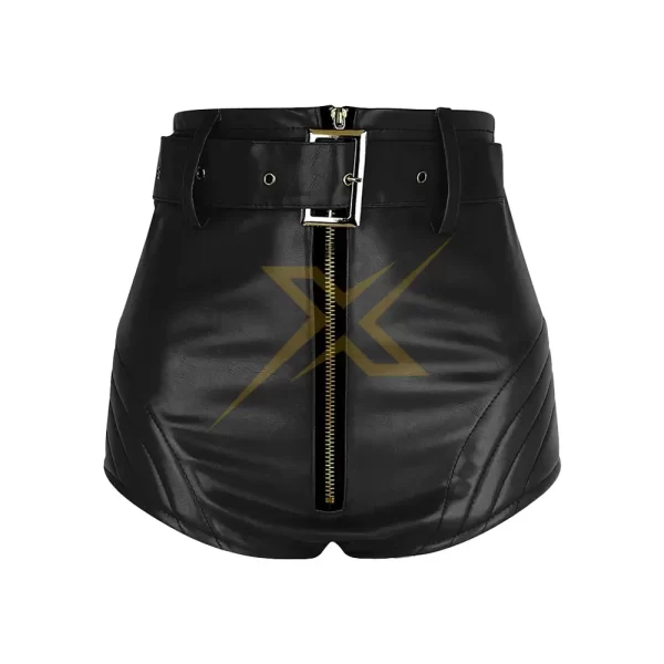 Womens Genuine Black PU Leather Hot Shorts with Zipper 1