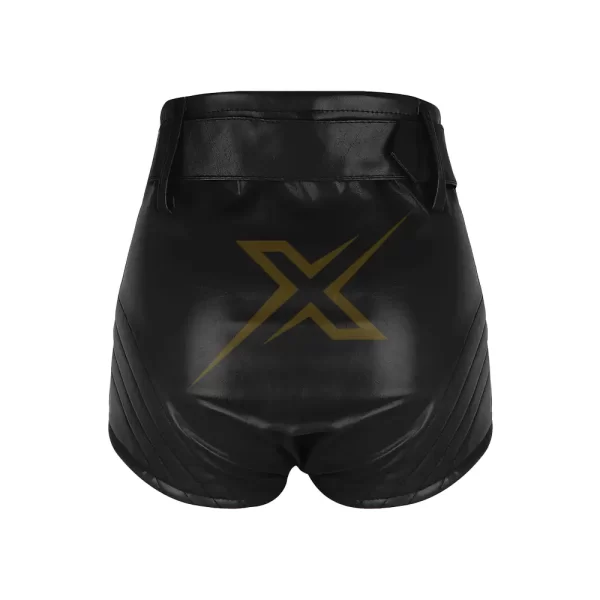 Womens Genuine Black PU Leather Hot Shorts with Zipper 2