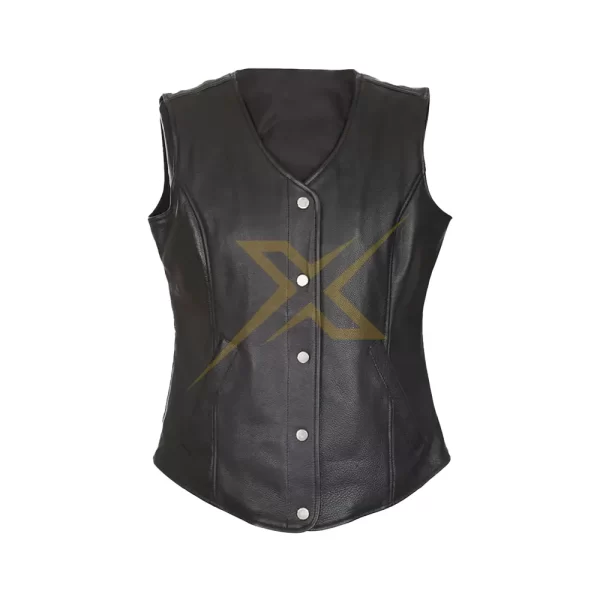 Womens Genuine Cowhide Leather Motorcycle Leather Vest 2