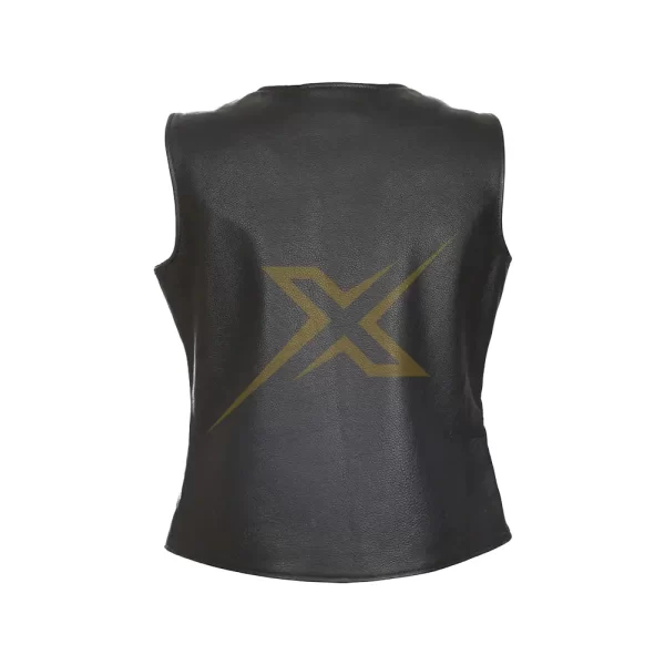 Womens Genuine Cowhide Leather Motorcycle Leather Vest 3