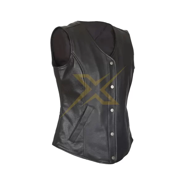 Womens Genuine Cowhide Leather Motorcycle Leather Vest 4