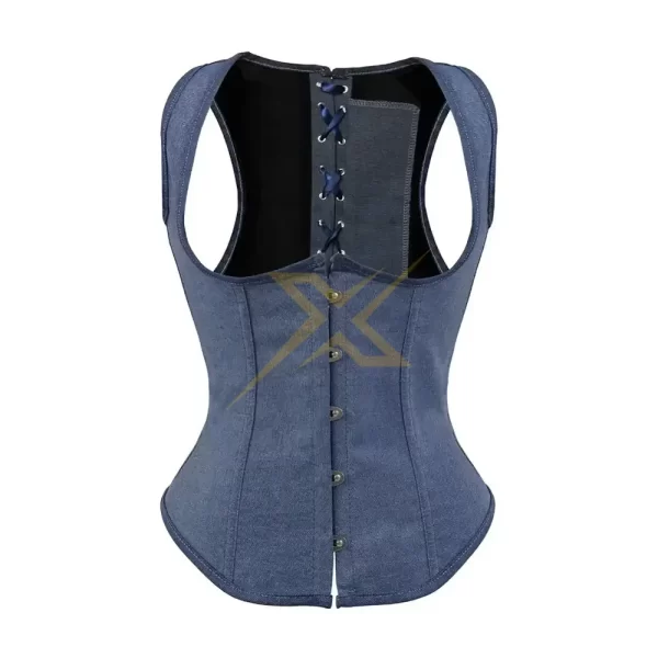 Womens Genuine Heavy Duty Steel Boned Denim Under Bust Corset 2