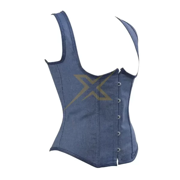 Womens Genuine Heavy Duty Steel Boned Denim Under Bust Corset 3