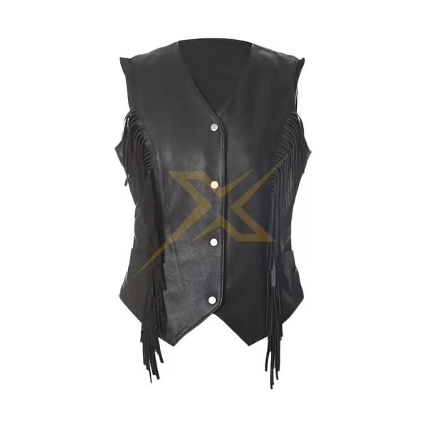 Womens Genuine Lambskin Leather Motorcycle Vest 4