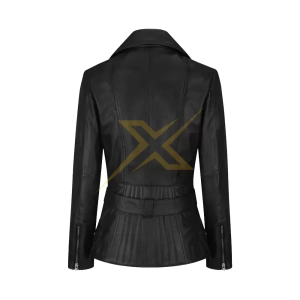 Womens Genuine Leather Belted Fitted Jacket 1