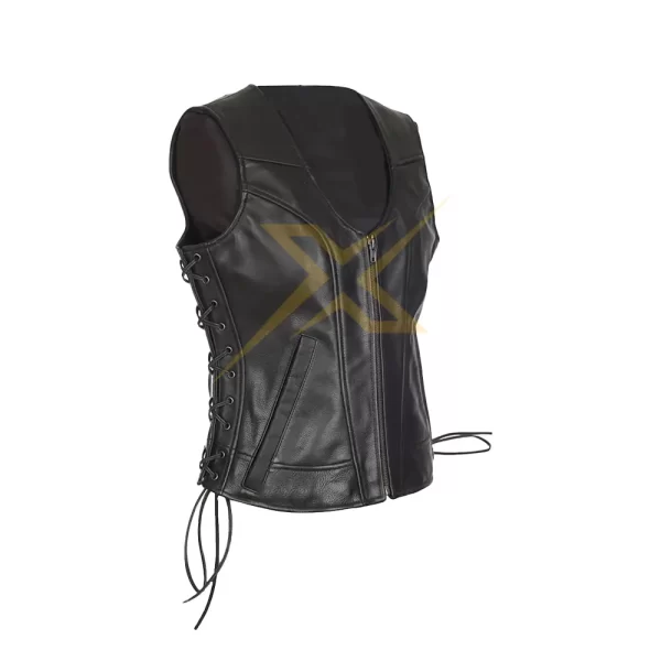 Womens Genuine Leather Motorcycle Vest 2