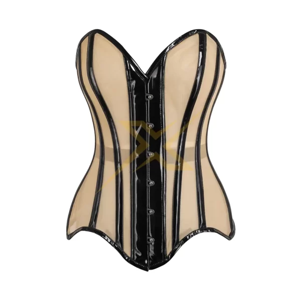 Womens Nude Mesh Heavy Duty Steel Boned Over Bust Corset 1