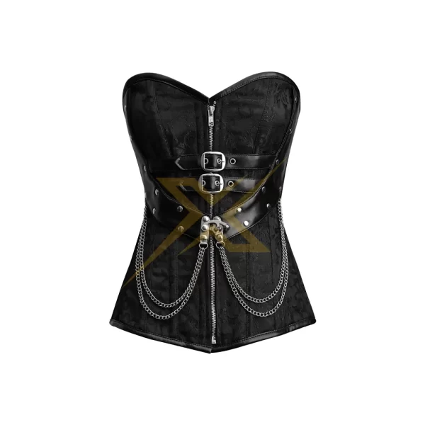 Excel Leather Sexy Genuine Brocade and Leather Black corset top plus size Corset 1