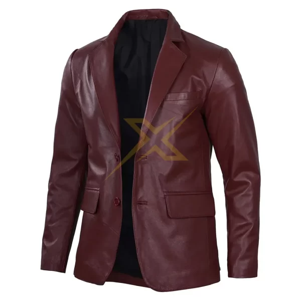 Mens Genuine Marron Leather Blazer Coat 2