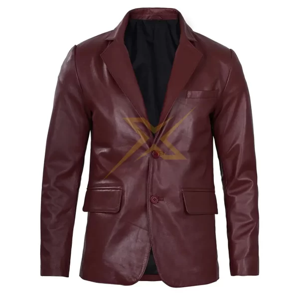 Mens Genuine Marron Leather Blazer Coat 3