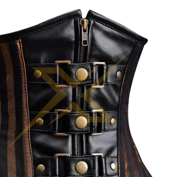 Sexy Womens Brocade and Genuine Leather Heavy duty Steel boned Brown Under Bust Corset Top 3