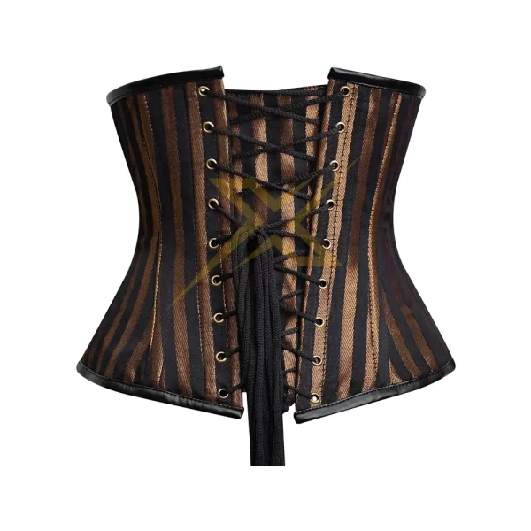Sexy Womens Brocade and Genuine Leather Heavy duty Steel boned Brown Under Bust Corset Top 4
