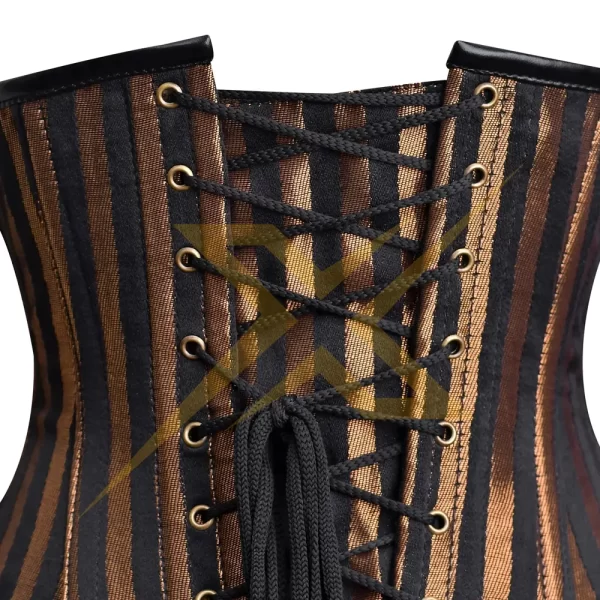 Sexy Womens Brocade and Genuine Leather Heavy duty Steel boned Brown Under Bust Corset Top 5