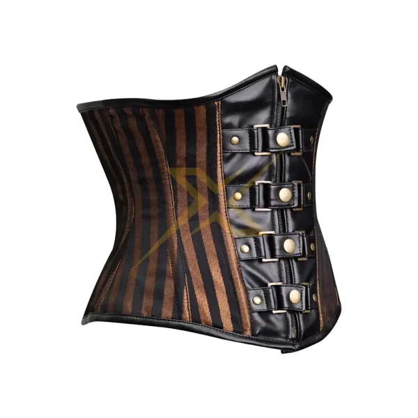 Sexy Womens Brocade and Genuine Leather Heavy duty Steel boned Brown Under Bust Corset Top 6