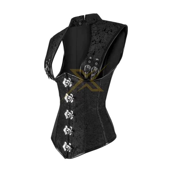 Steampunk Vintage High collared Spiral Steel Boned Brocade Corset 1