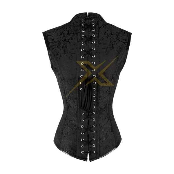 Steampunk Vintage High collared Spiral Steel Boned Brocade Corset 3
