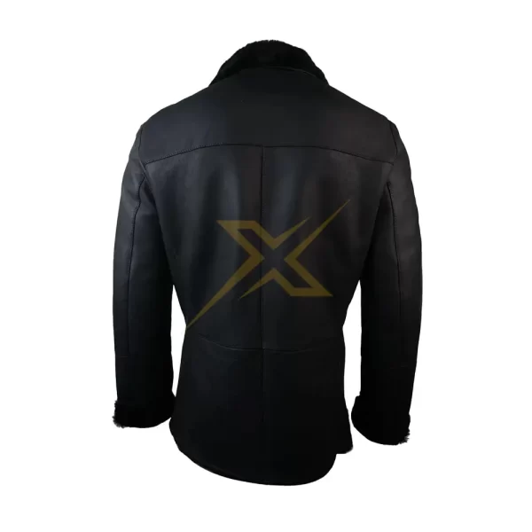 008 Mens Real Shearling Genuine Sheepskin Double Breasted Black Coat 1